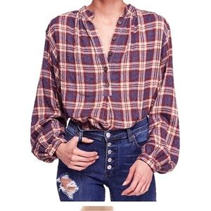 Free People Plaid Button-Up Blouse
